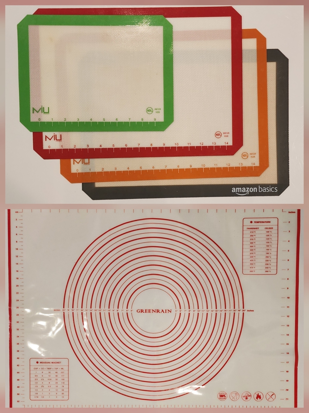 Lot Of 5 Silicone Baking Mats w/Measurements Food-Grade Nonstick Dishwasher Safe